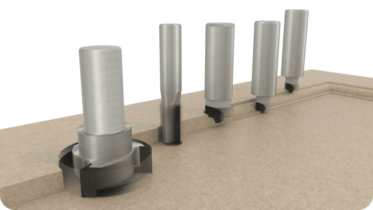 A table displaying four metal cylinders